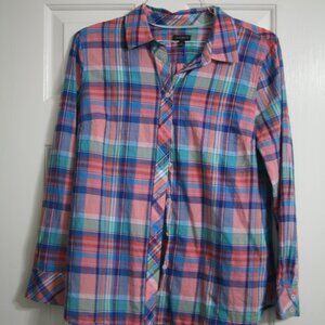 Talbots Women's Casual Plaid Buttondown, Size Large, Pastel Plaid